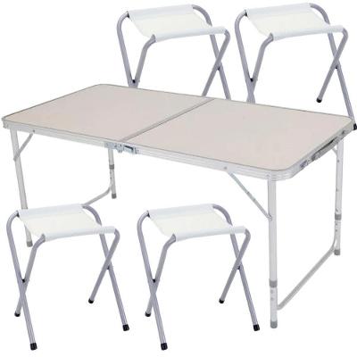 Mesa Dobrável Portátil Alumínio E Mdf Tipo Maleta 120x60 Cm Com 4 Banquetas Avulsas Zelt