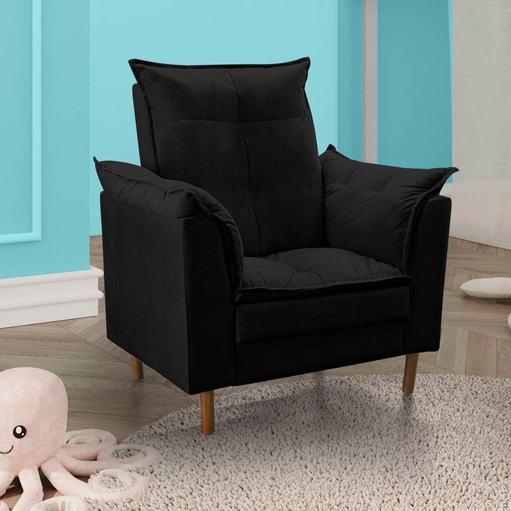 Poltrona De Amamentação Loana Com Puff Suede Preto - 5