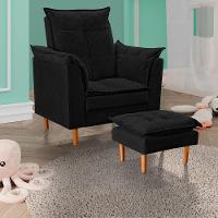 Poltrona De Amamentação Loana Com Puff Suede Preto - 1