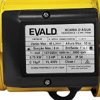 Bomba D'água Periférica 1 Cv 750w Monofásico Epb80-03 Evald Bivolt - 5