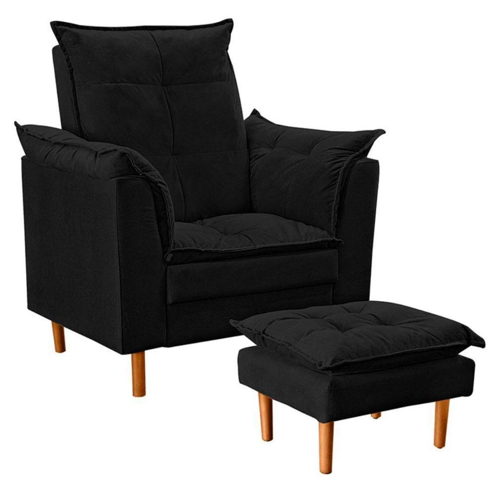 Poltrona De Amamentação Celine Com Puff Suede Preto - 1