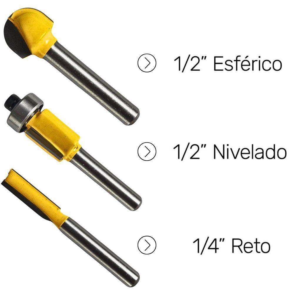 Jogo De Fresas Tupia Para Madeira Haste 6 Mm Kit 3 Peças Evjf-03 Evald - 6