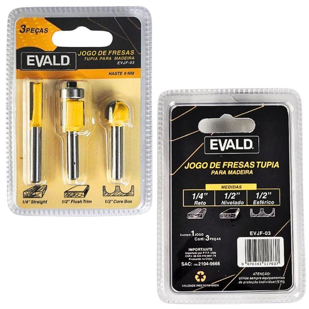 Jogo De Fresas Tupia Para Madeira Haste 6 Mm Kit 3 Peças Evjf-03 Evald - 7