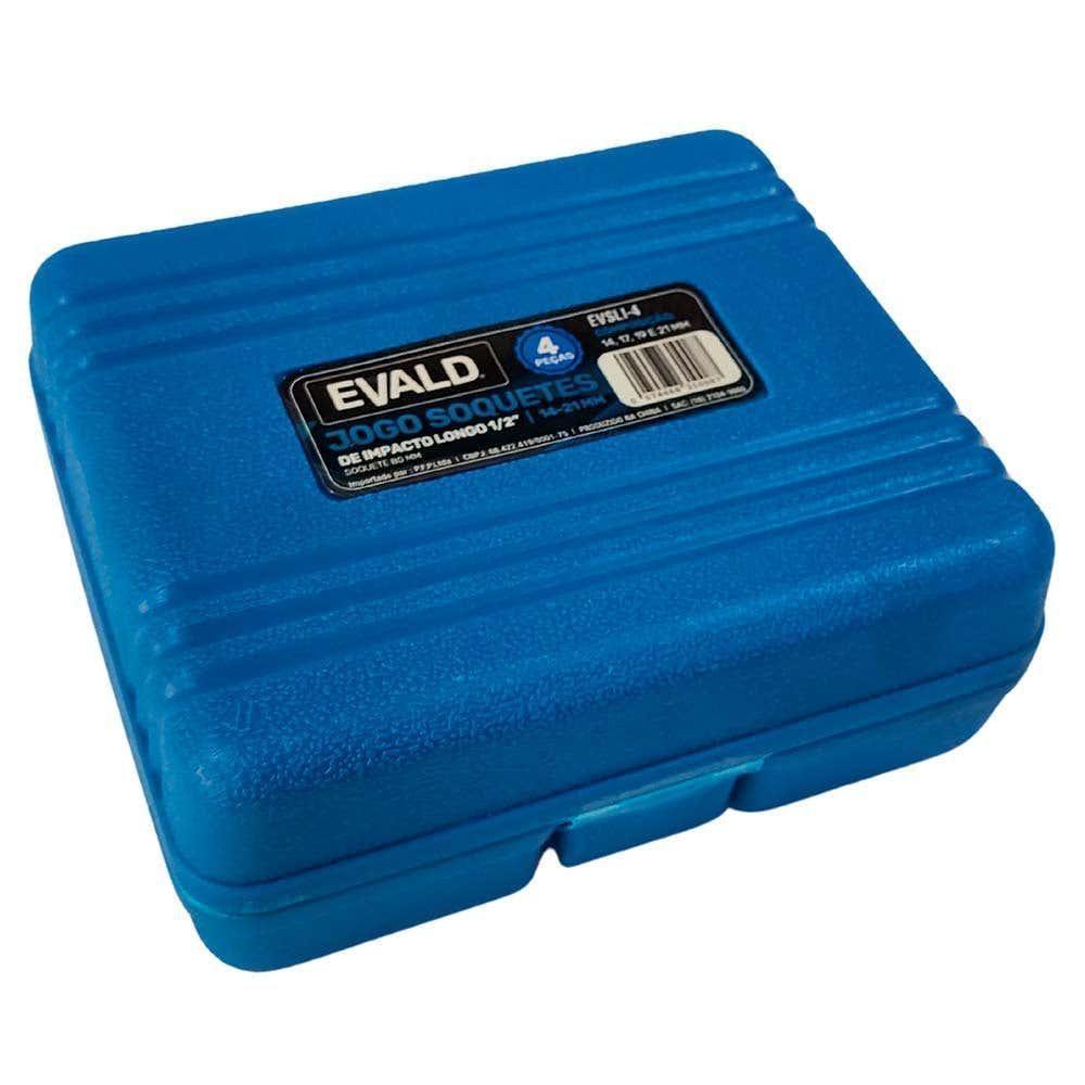 Jogo Soquetes Longos De Impacto 1-2 Pol De 14 A 21 Mm Kit 4 Peças Evsli-4 Evald - 4