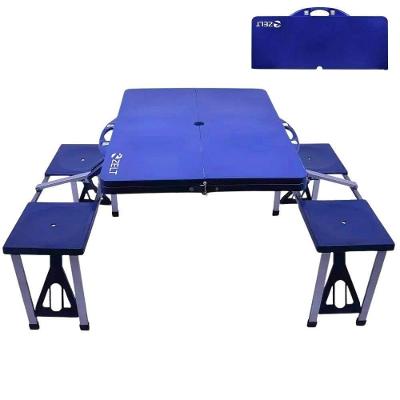 Mesa Camping Portátil Dobrável Em Polipropileno 4 Banquetas Tipo Maleta 136×85×65 Cm Zelt