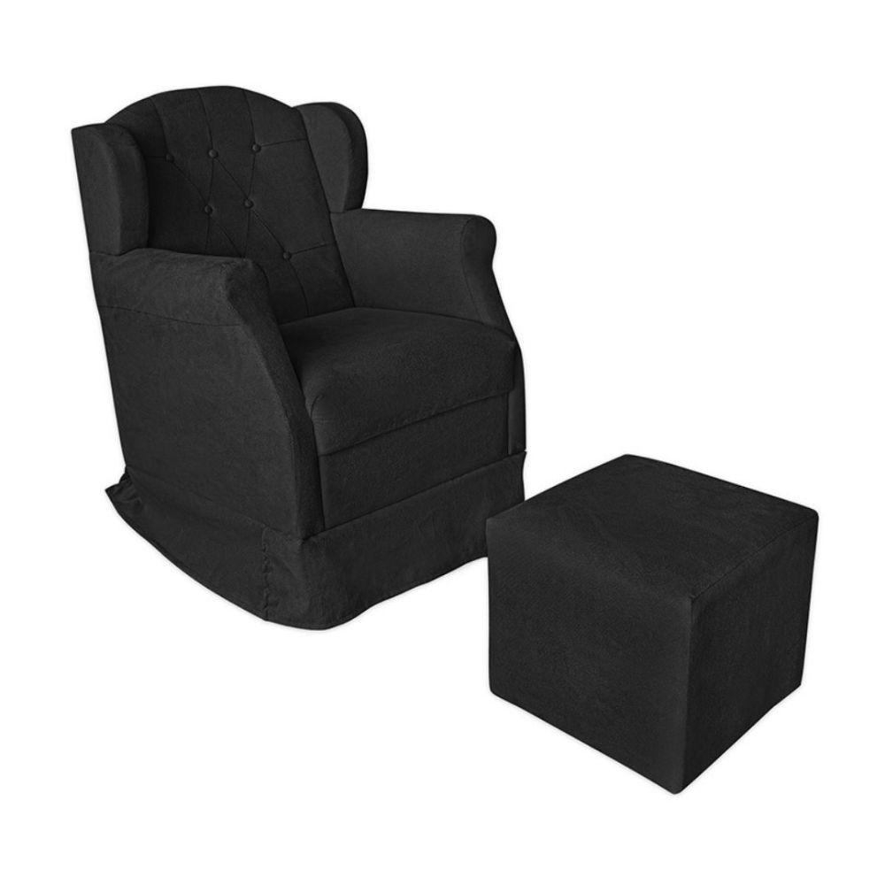 Poltrona Amamentação Com Balanço E Puff Luxo Suede Manuela Cor:preto - 1