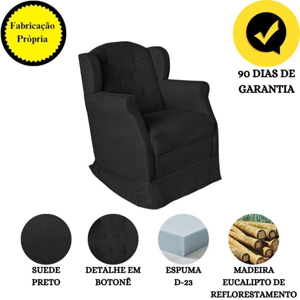 Poltrona Amamentação Com Balanço E Puff Luxo Suede Manuela Cor:preto - 3