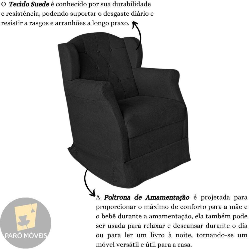 Poltrona Amamentação Com Balanço E Puff Luxo Suede Manuela Cor:preto - 6