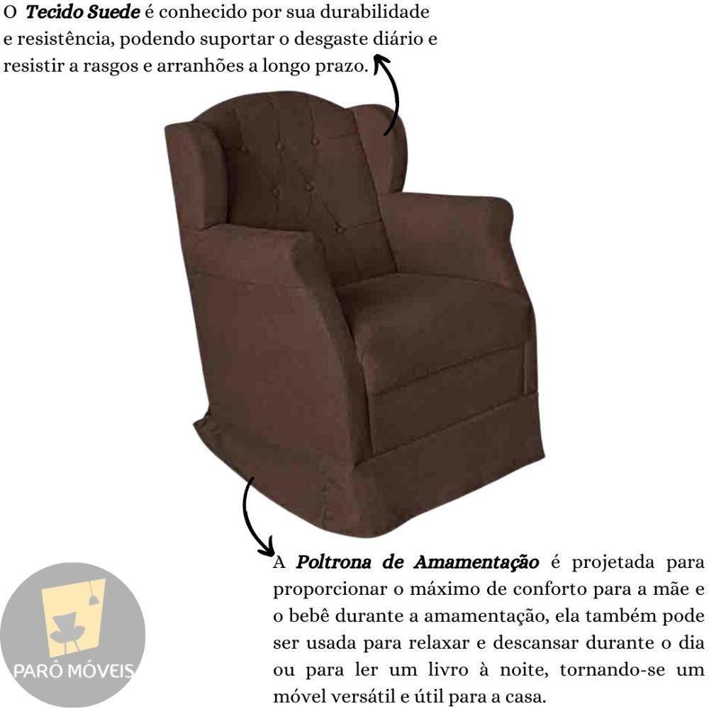 Poltrona Amamentação Com Balanço E Puff Luxo Suede Manuela Cor:marrom - 2