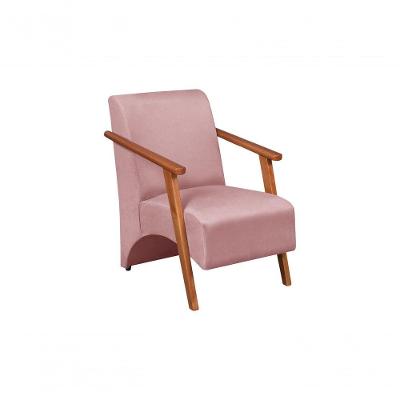 Poltrona Venus 1 Lugar Braço Madeira Maciça Tecido Suede Unidecor Rosa