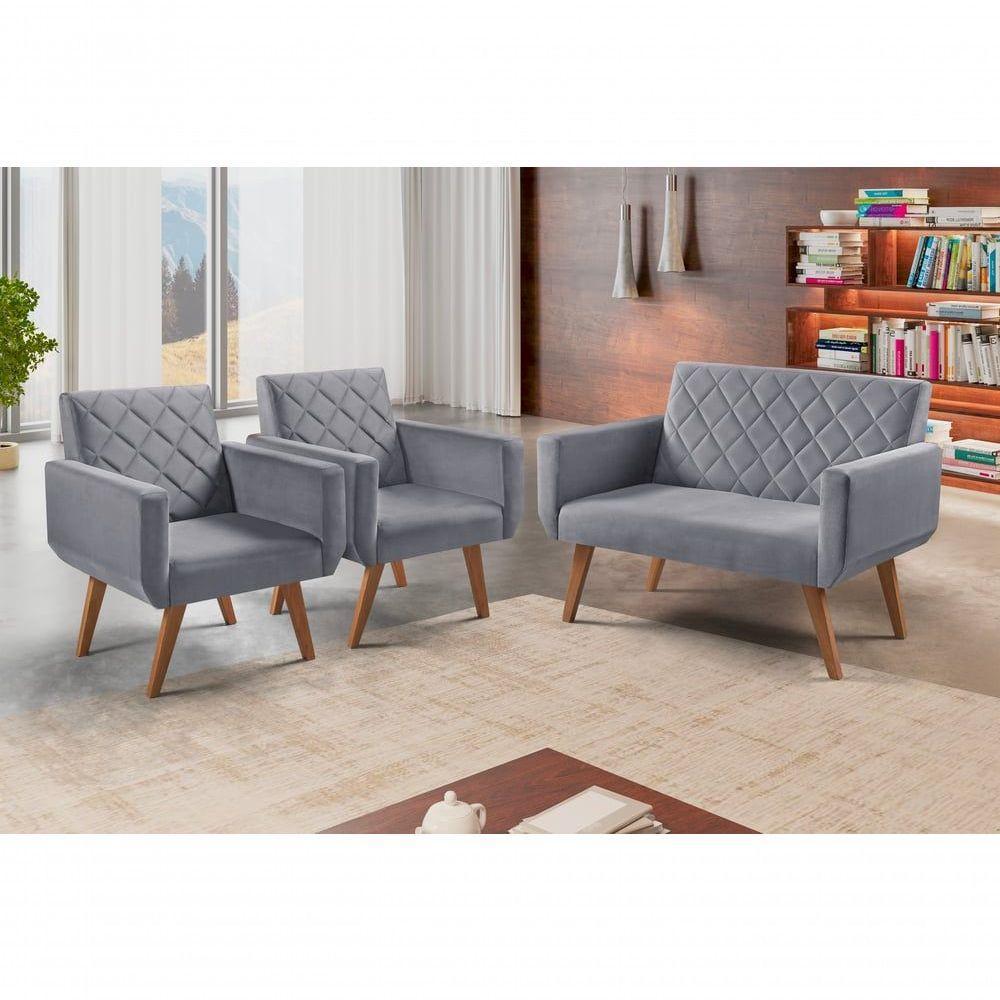 Conjunto Anabelle 2 Poltronas De 1 Lugar 1 Poltrona 2 Lugares Braço Unidecor Cinza - 4