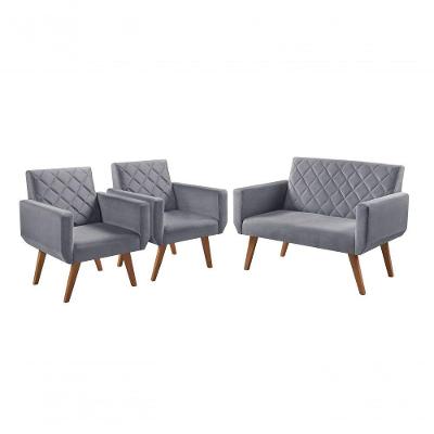 Conjunto De Poltronas Anabelle 2 E 3 Lugares Cinza Madeira Unidecor