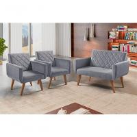 Conjunto Anabelle 2 Poltronas De 1 Lugar 1 Poltrona 2 Lugares Braço Unidecor Cinza - 4