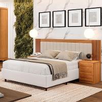 Cabeceira Valência Estofada Ripada E 2 Mesas De Cabeceiras Benetil Cinamomo - 3