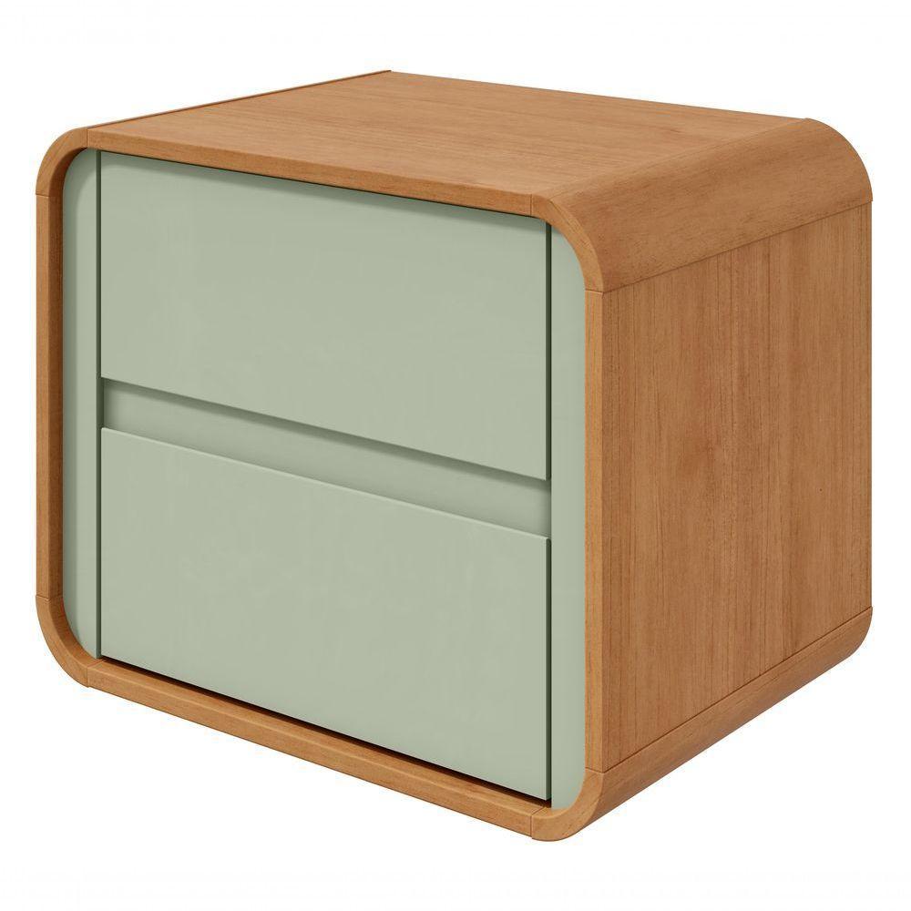 Mesa De Cabeceira 2 Gavetas Loop - Lopas Amendoa Clean-salvia - 1