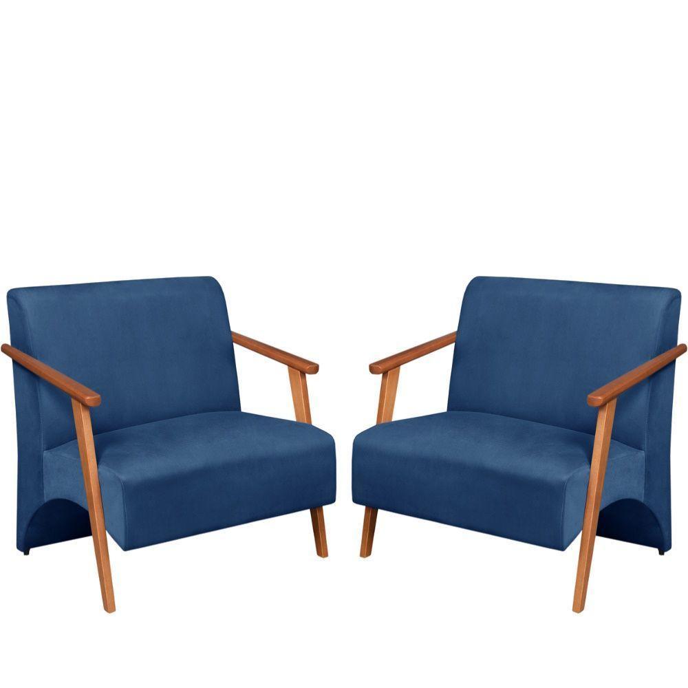 Poltrona Namoradeira Venus Braço Madeira Maciça Suede Unidecor Azul Bic - 1