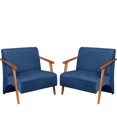 Poltrona Namoradeira Venus Braço Madeira Maciça Suede Unidecor Azul Bic