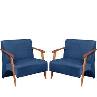 Poltrona Namoradeira Venus Braço Madeira Maciça Suede Unidecor Azul Bic - 1