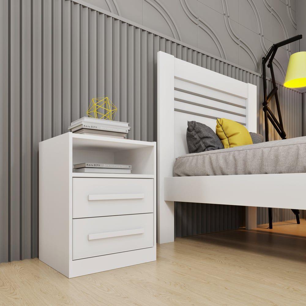 Mesa De Cabeceira 2 Gavetas Com Nicho Barcelona Tcil Neve - 3