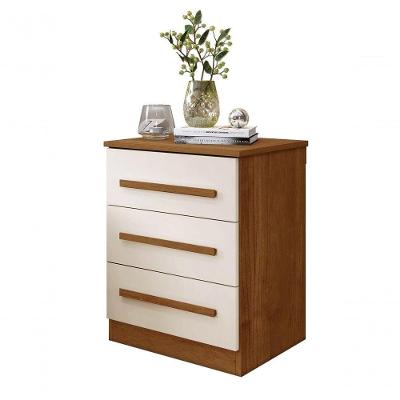Mesa De Cabeceira 03 Gavetas Império Benetil Cinamomo-off White
