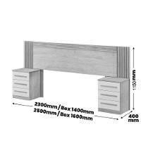 Cabeceira Valência Estofada Ripada E 2 Mesas De Cabeceiras Benetil Cinamomo-off White - 2