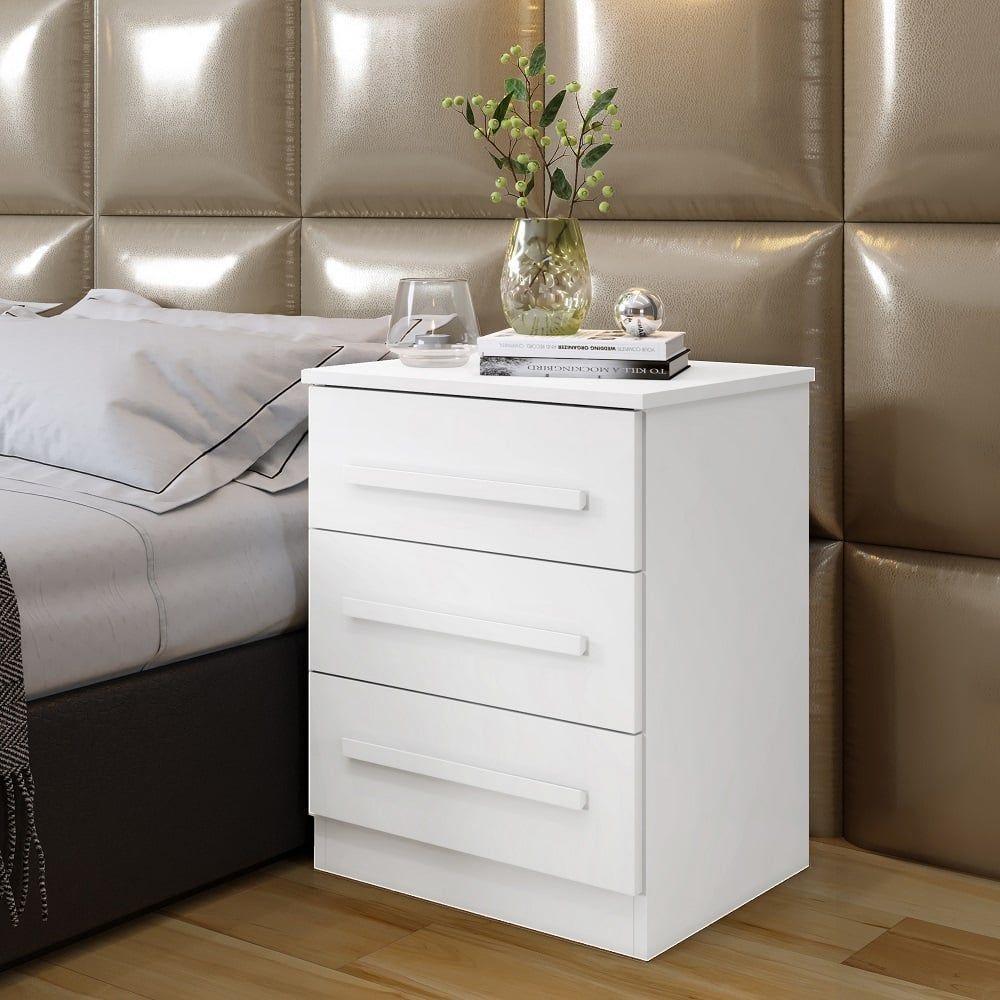 Mesa De Cabeceira 03 Gavetas Império Benetil Branco - 3