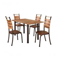 Conjunto Chicago 04 Cadeiras Com Base Paraná Bm Tubulares Bp Noce Oro-ratan Carvalho-courino 121 - 1