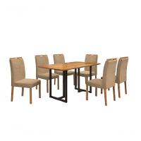 Conjunto De Jantar Viena Com 6 Cadeiras Base Goiás Bm Tubulares Cinamomo-linho Bege 306 - 1