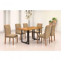 Conjunto De Jantar Viena Com 6 Cadeiras Base Goiás Bm Tubulares Cinamomo-linho Bege 306 - 6