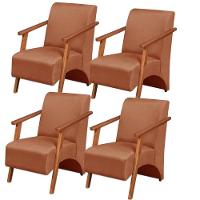 Kit 4 Poltronas Venus 1 Lugar Braço Madeira Maciça Tecido Suede Unidecor Terracota - 1