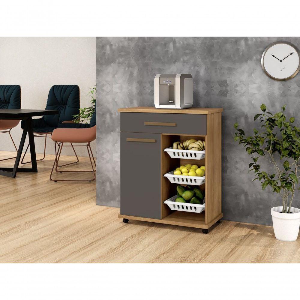 Fruteira Goiânia Arte Móveis 1 Porta 1 Gaveta 3 Cestos Cinamomo-grafite - 4