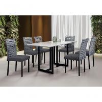Conjunto De Jantar Lisboa Com 6 Cadeiras Base Goiás Bm Tubulares Off White-ratan Preto-linho 308 - 6