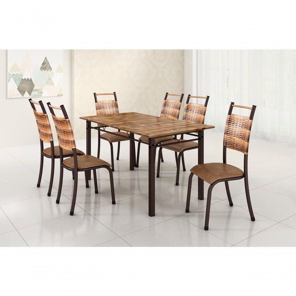 Conjunto Chicago 06 Cadeiras Com Base Piauí Bm Tubulares Pinus Conhaque-ratan Carvalho-courino 13 - 4