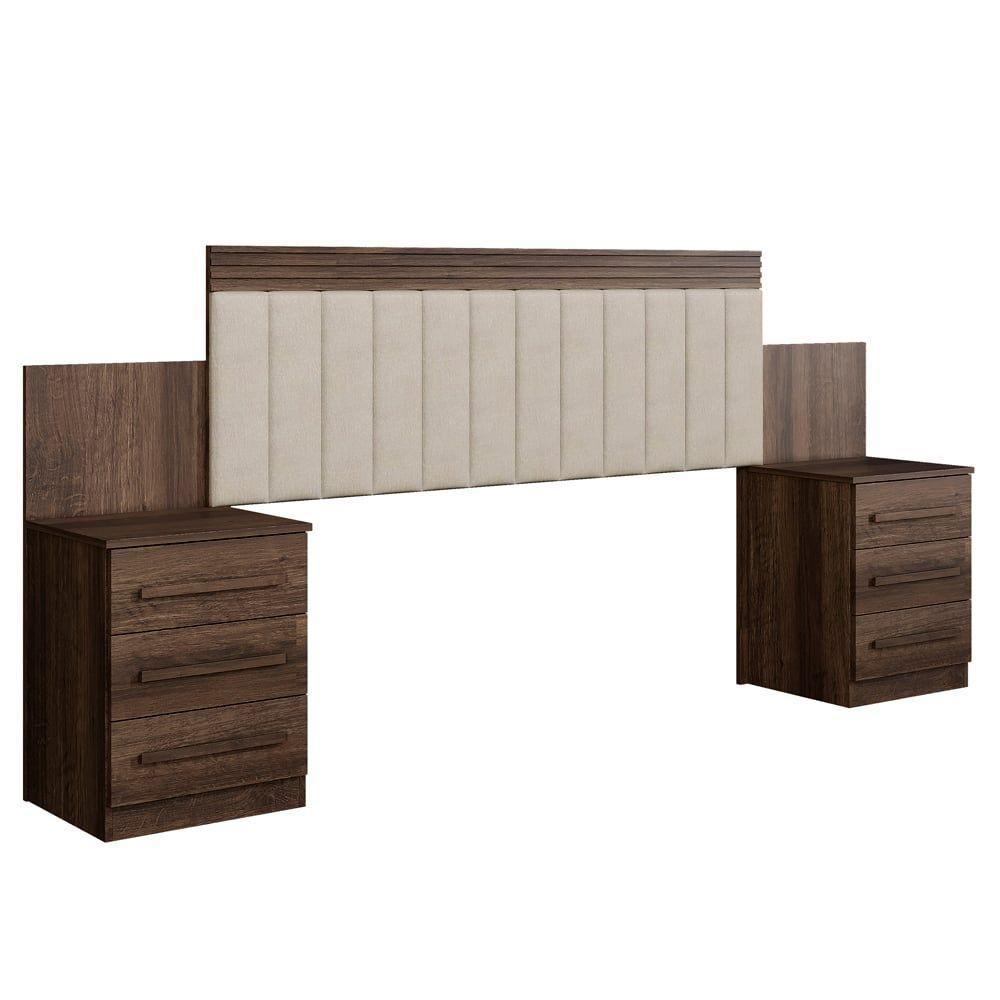 Cabeceira Estofada Império Com 2 Mesas De Cabeceiras E 6 Gavetas Benetil Imbuia - 1