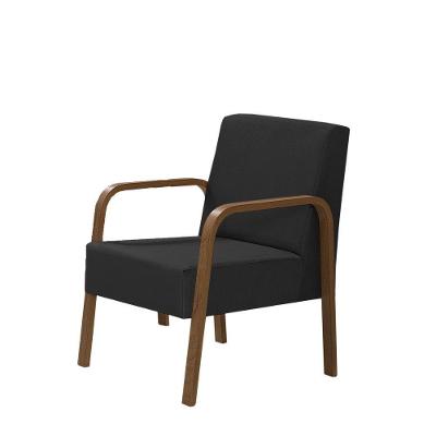 Poltrona Decorativa 1 Lugar Jade Braço Madeira D Salla Courino Preto