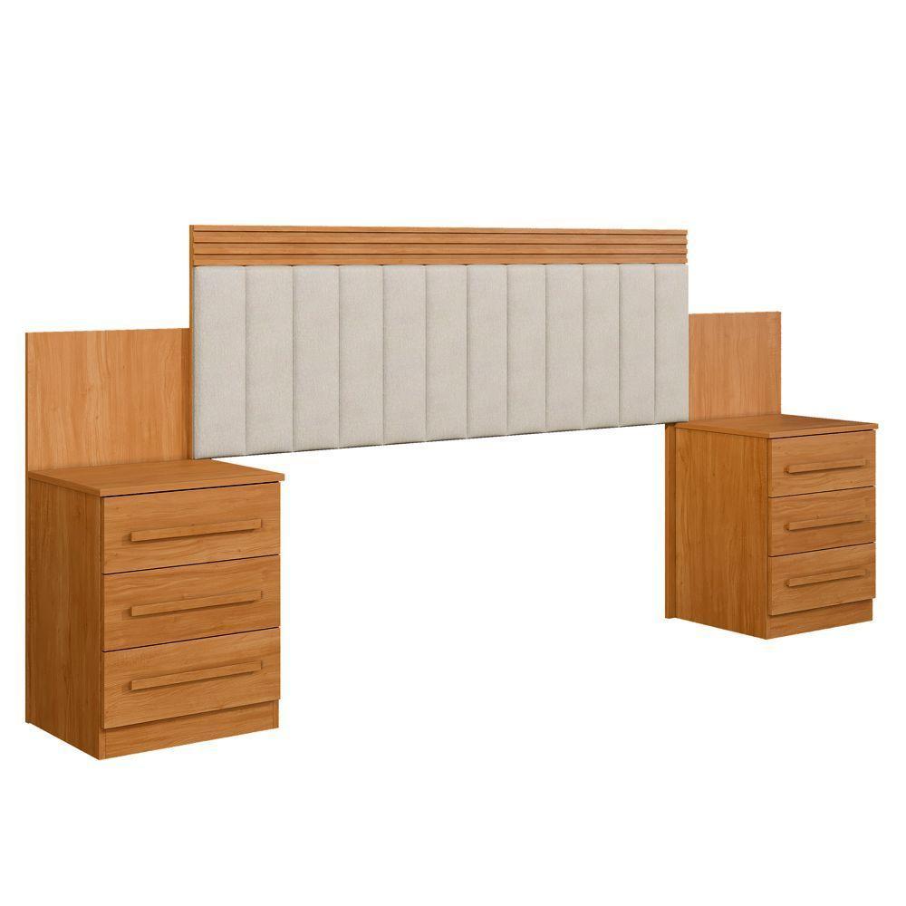 Cabeceira Estofada Império Com 2 Mesas De Cabeceiras E 6 Gavetas Benetil Cinamomo - 1