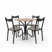 Mesa De Aço Quadrada Com 4 Cadeiras De Jantar Pequena Preta - Preto E Carvalho - 2