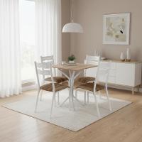 Mesa Com 4 Cadeiras De Aço Cozinha De Jantar Pequena Branco - Branco E Carvalho - 1