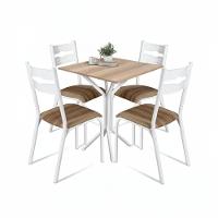Mesa Com 4 Cadeiras De Aço Cozinha De Jantar Pequena Branco - Branco E Carvalho - 2