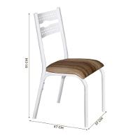 Mesa Com 4 Cadeiras De Aço Cozinha De Jantar Pequena Branco - Branco E Carvalho - 3