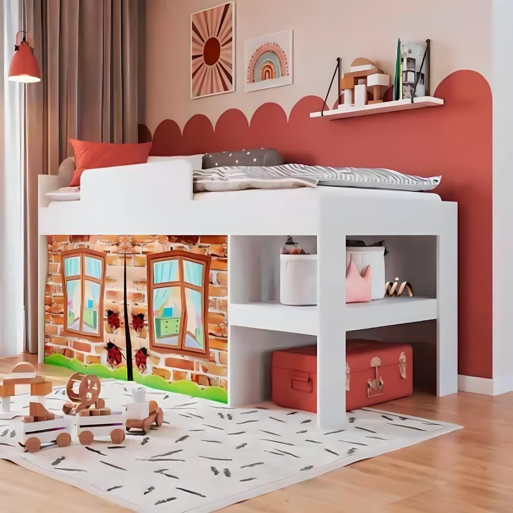 Cama Infantil Com Cabaninha E Prateleira Multiuso Branco - 1
