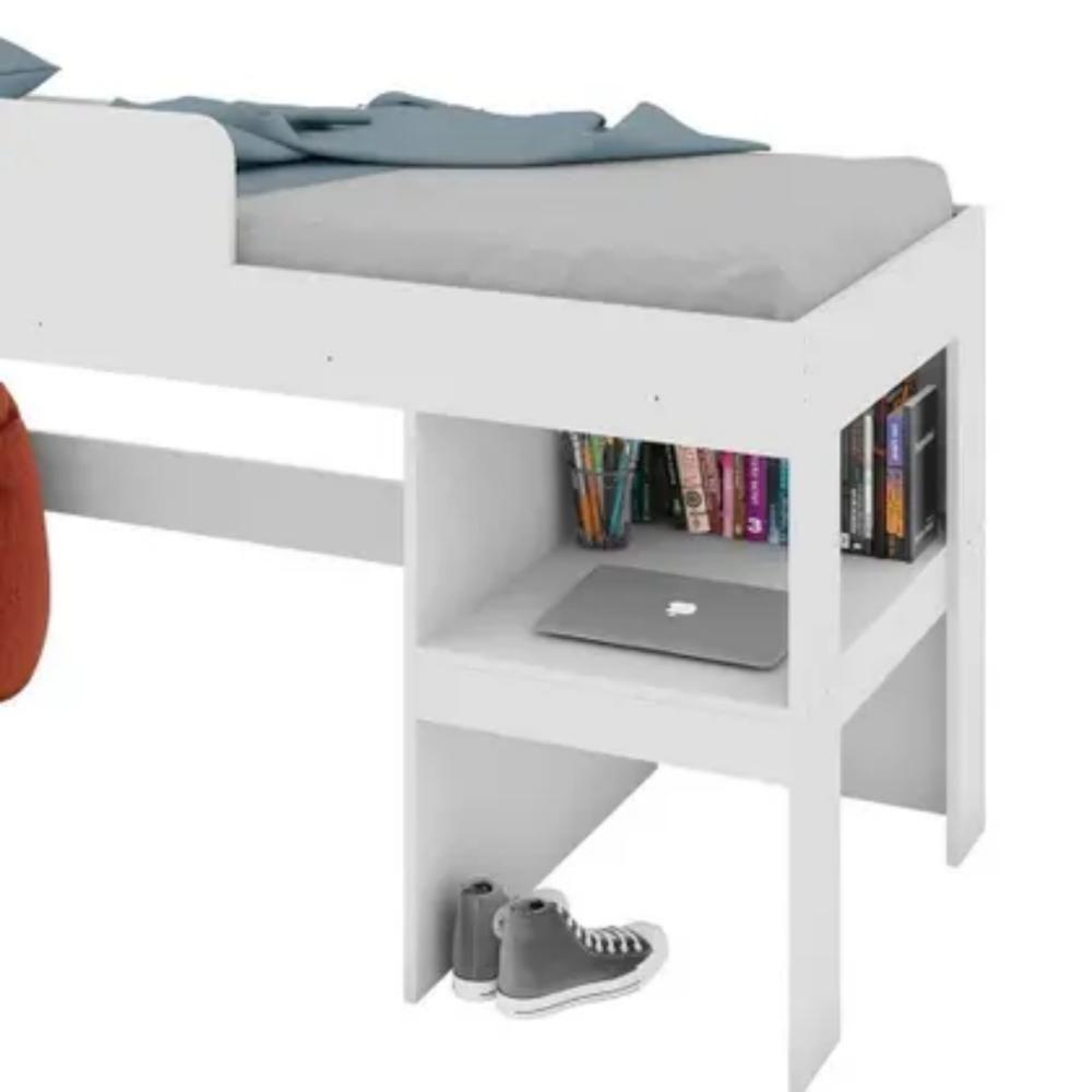 Cama Infantil Com Cabaninha E Prateleira Multiuso Branco - 3