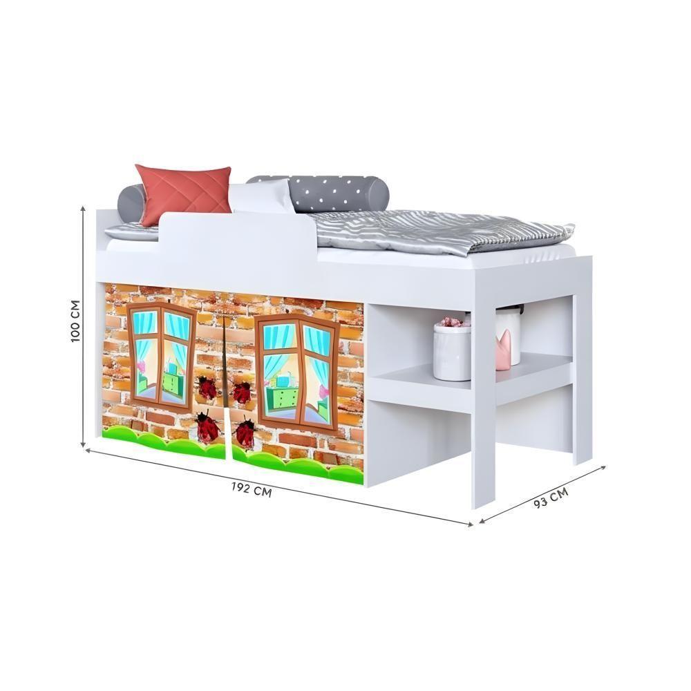 Cama Infantil Com Cabaninha E Prateleira Multiuso Branco - 4