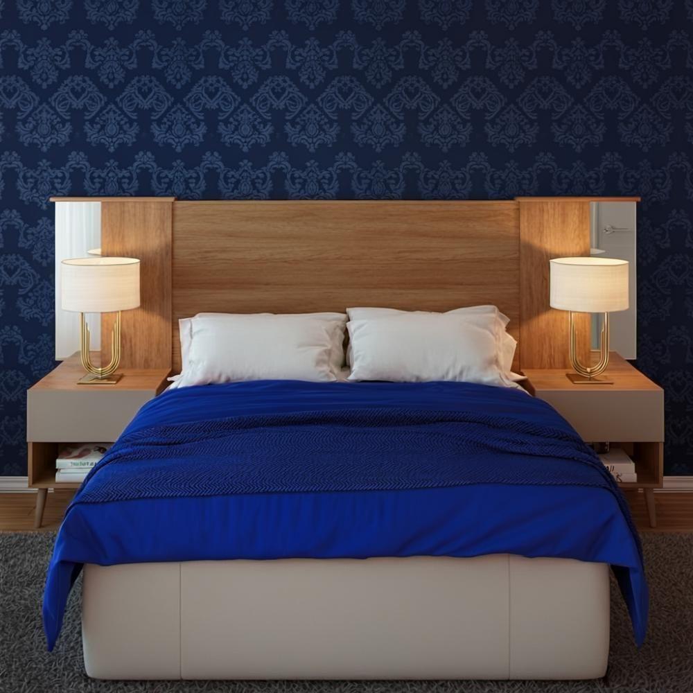 Cabeceira De Casal Extensível King Com 2 Mesas De Cabeceira - 1