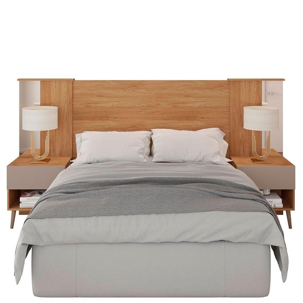 Cabeceira De Casal Extensível King Com 2 Mesas De Cabeceira - 2