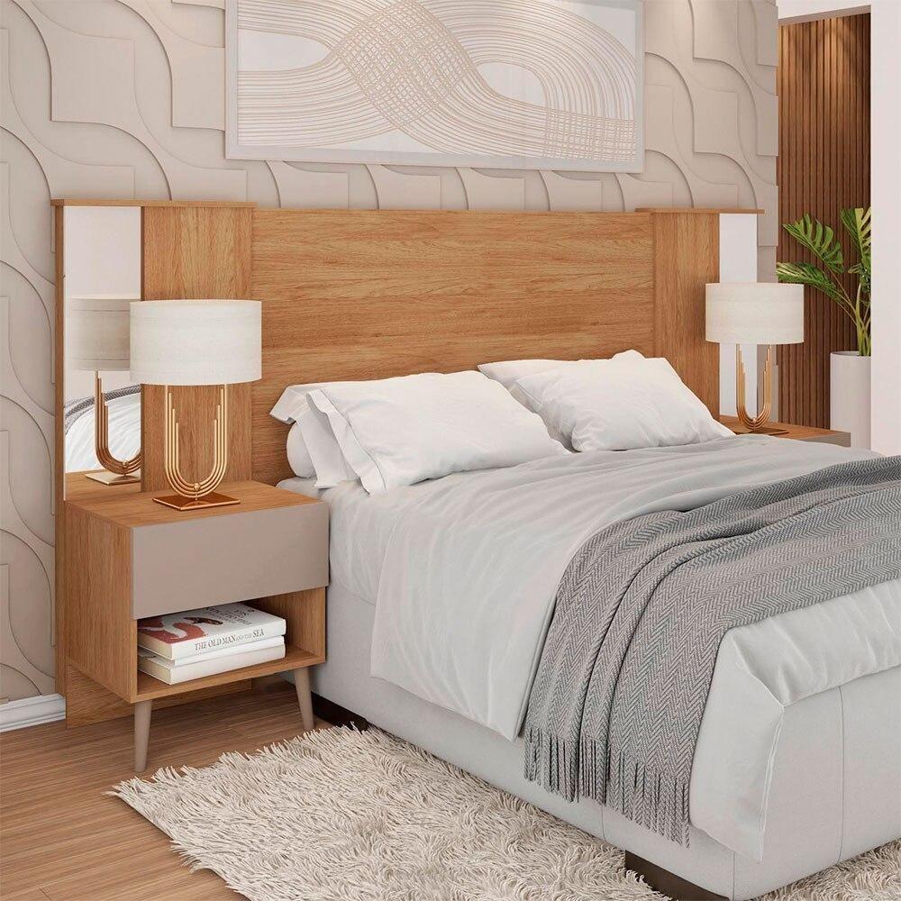 Cabeceira De Casal Extensível King Com 2 Mesas De Cabeceira - 4