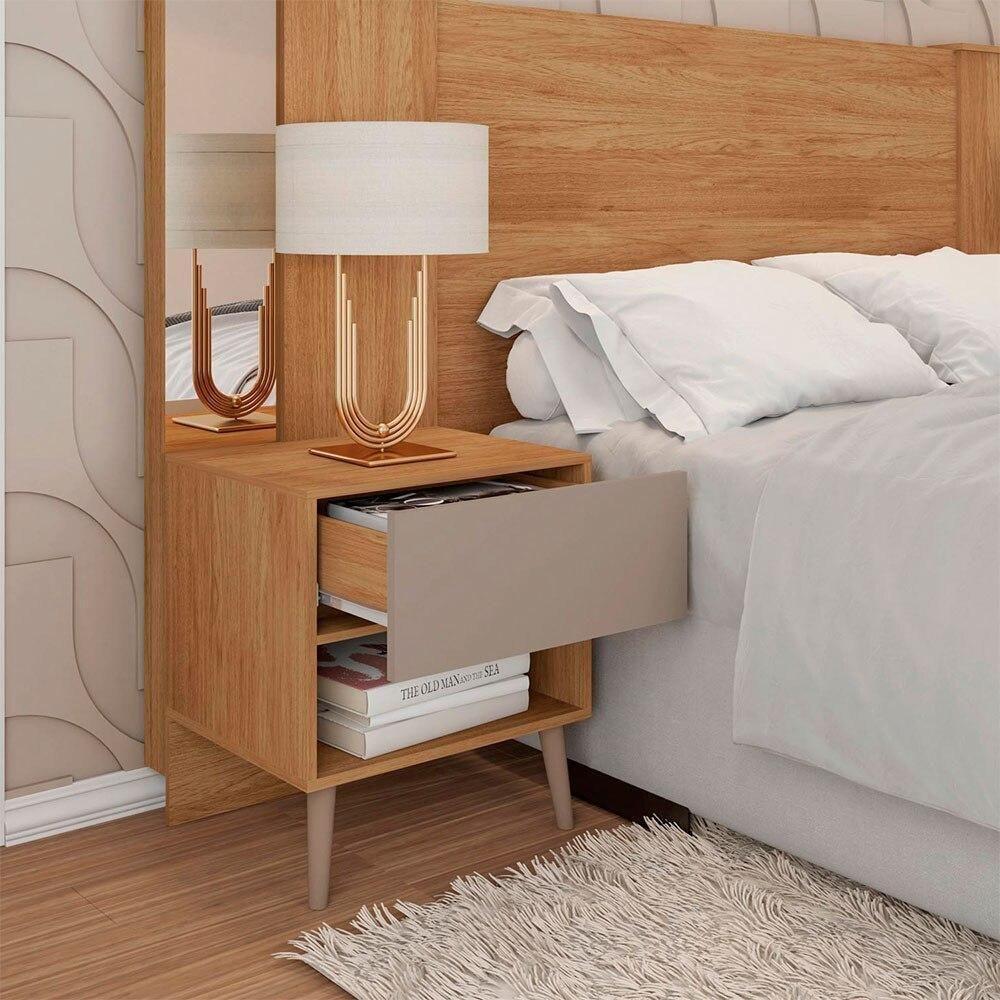 Cabeceira De Casal Extensível King Com 2 Mesas De Cabeceira - 5