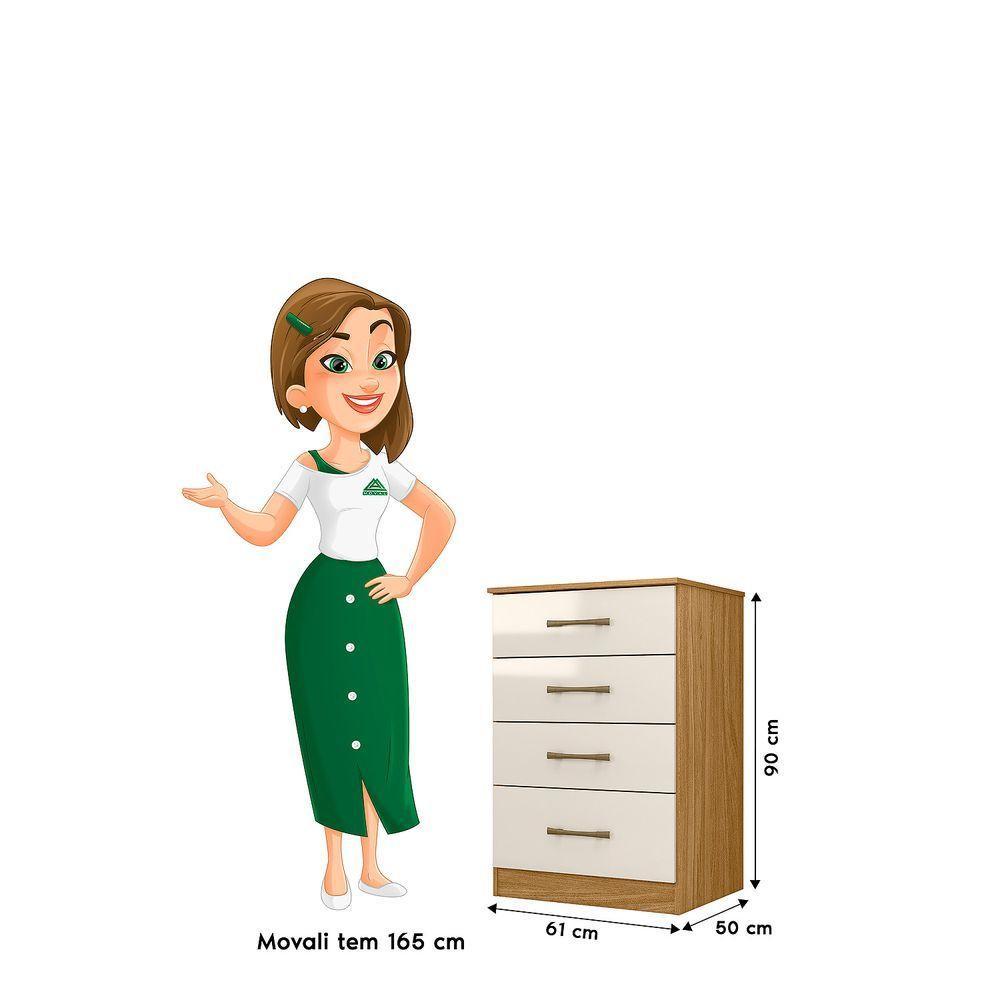 Cômoda Ms913 Organizadora Roupa Para Quarto 4 Gavetas Freijó/offwhite - 3