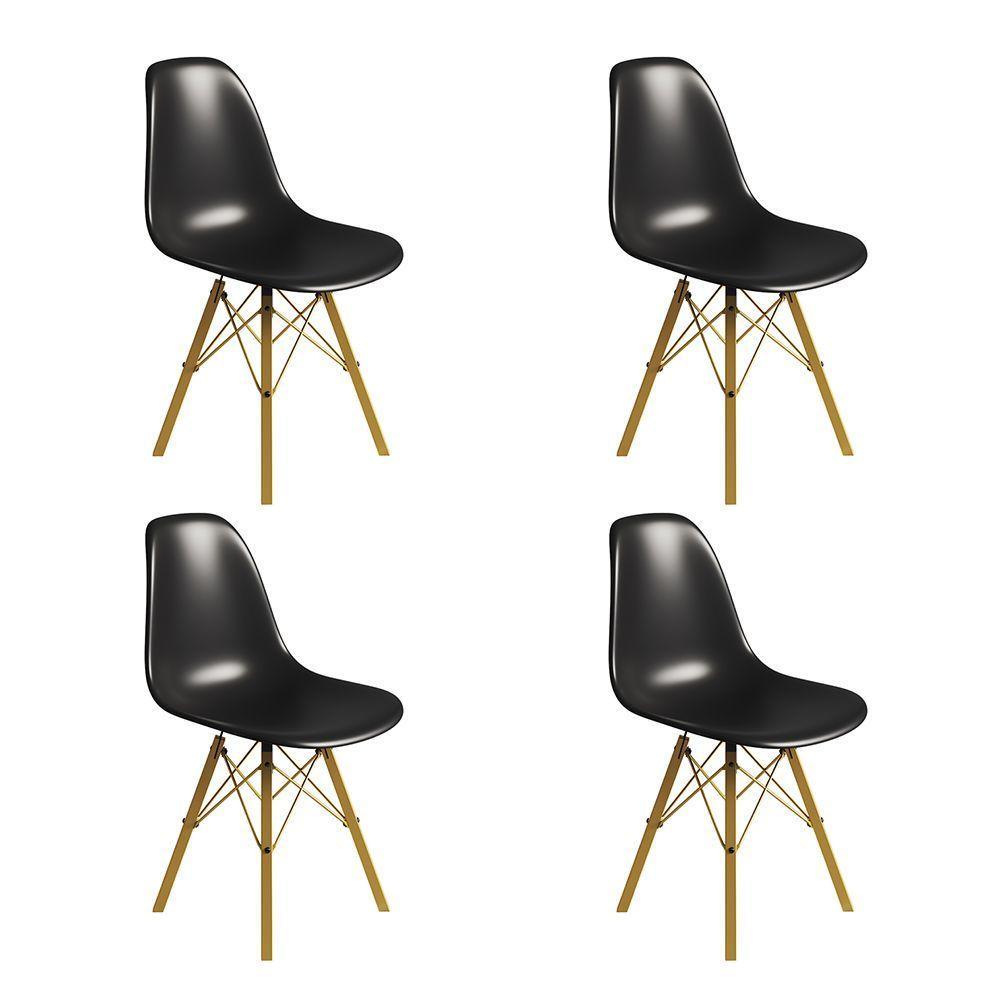 Conjunto 4 Cadeiras Eames Tubo Ferro Dourado Assento Preto - 1