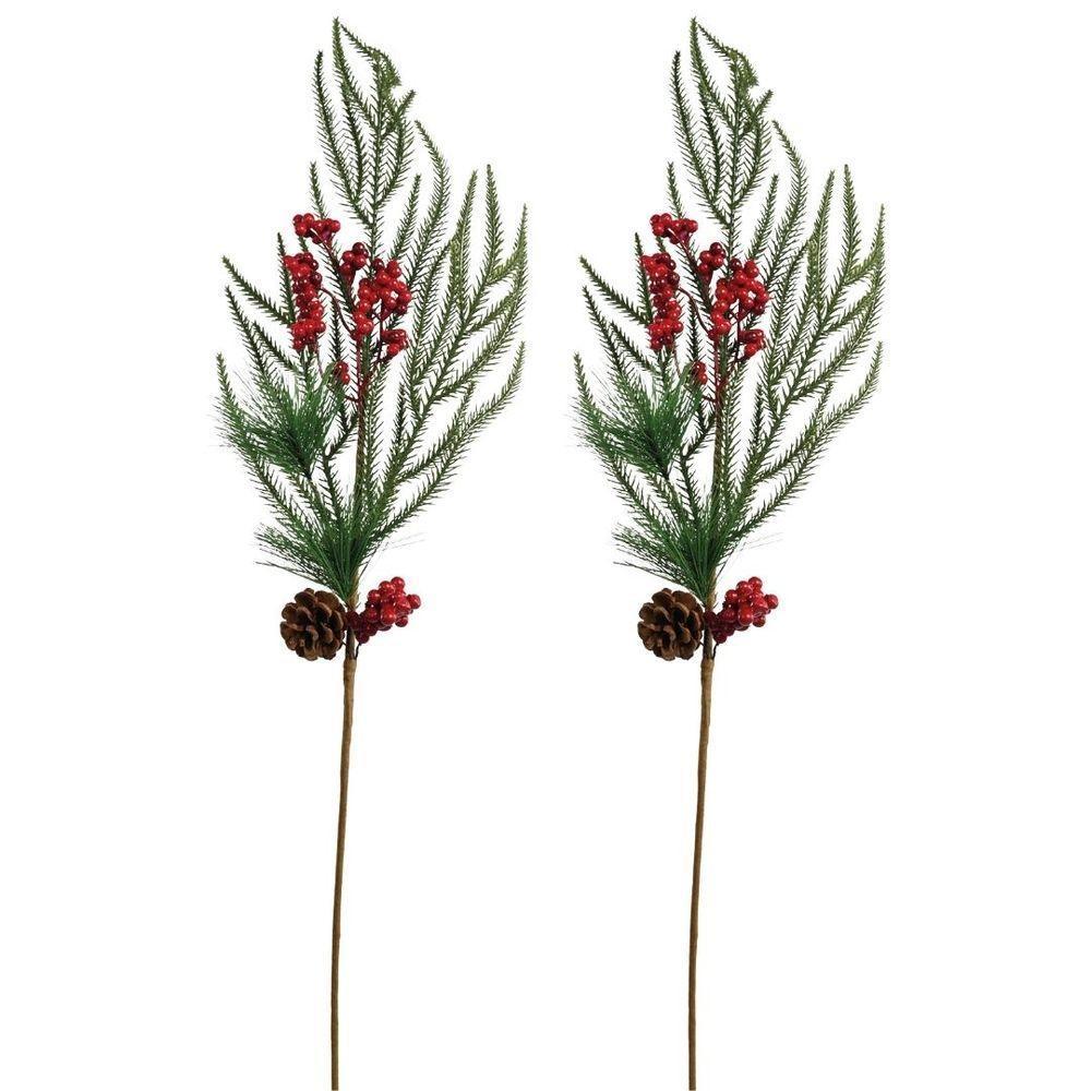 Jogo 2 Galhos Natal Folhagens Mix Rústico Berries E Pinha 88cm - Magizi - 1
